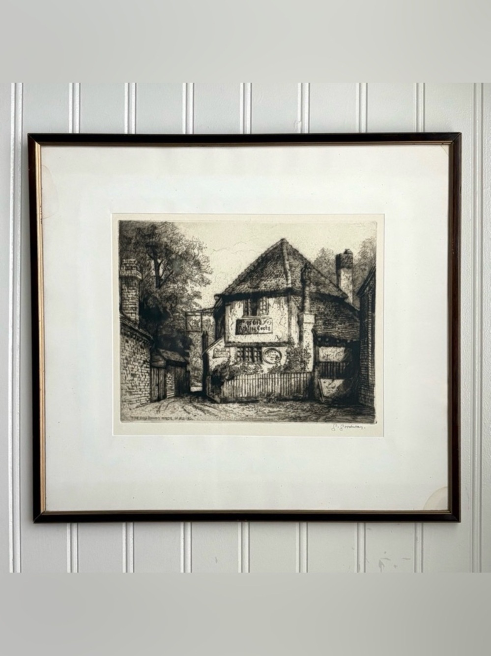 Antique George Goodway Etching Art “The Old Round House St Albans” Early 1900s